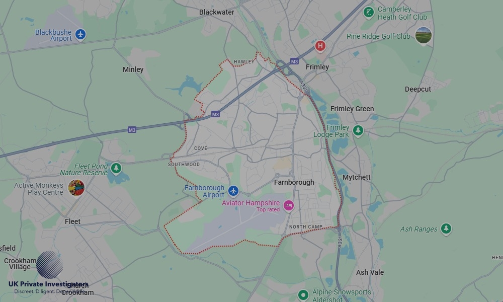 UK Private Investigators - Areas our detectives operate in LoFarnboroughndon