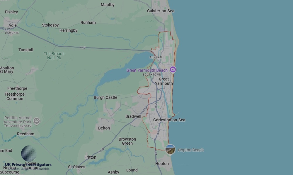 UK Private Investigators - Areas our detectives operate in LoGreat Yarmouthndon