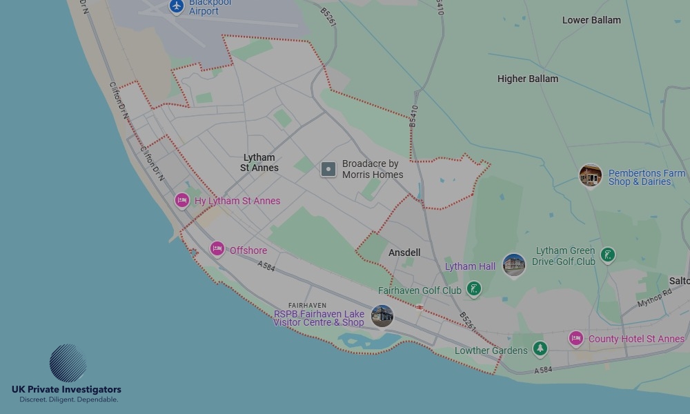 UK Private Investigators - Areas our detectives operate in LoLytham St Annesndon