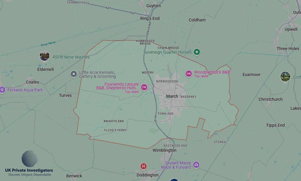 Areas in March where we serve legal documents 24/7