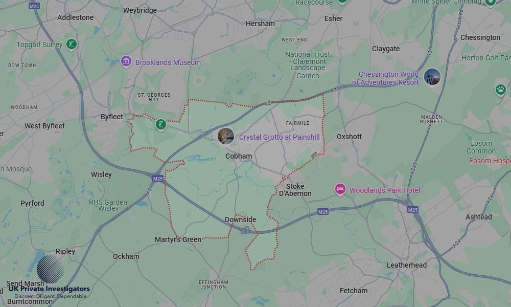 Areas of Cobham our Tracing Agents operate