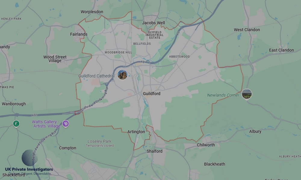 Areas of Guildford our Tracing Agents operate