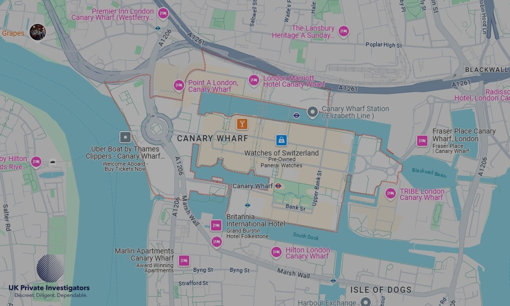 Areas of Canary Wharf our Tracing Agents operate