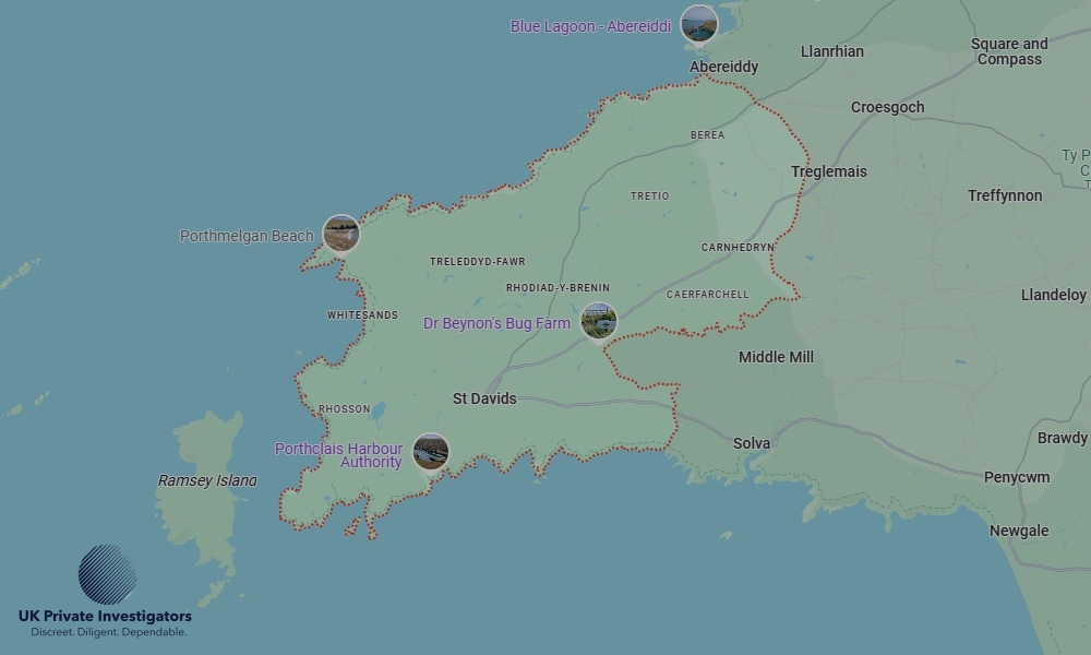 Areas of St Davids our Tracing Agents operate