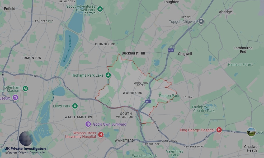 Areas of Woodford our Tracing Agents operate