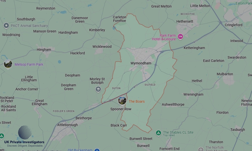 Areas of Wymondham our Tracing Agents operate