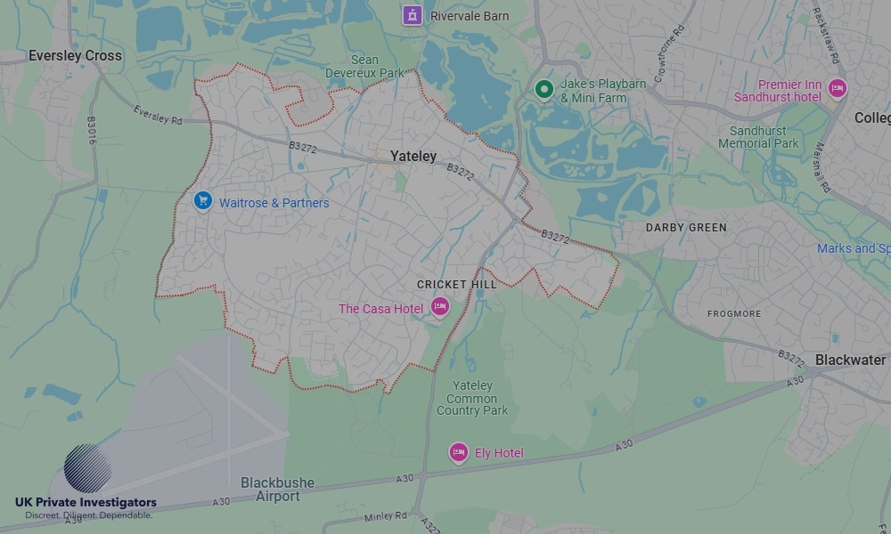 Areas of Yateley our Tracing Agents operate